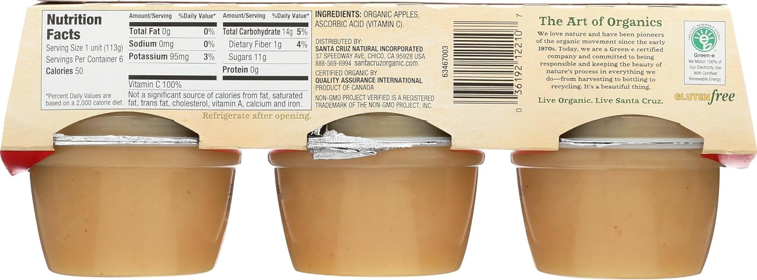 Santa Cruz Organic Apple Sauce, 6 Pack, Non GMO, 24 Ounces (Pack Of 12)