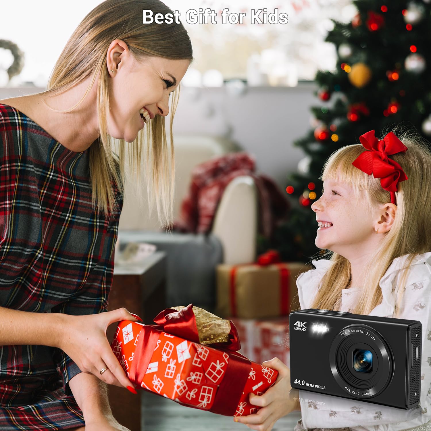 Fotocamera digitale, 4 K 44 MP, autofocus, fotocamera con zoom 16x, LCD da 2,4 pollici, fotocamera compatta portatile per bambini, ragazzi, ragazze, adulti, (nero)