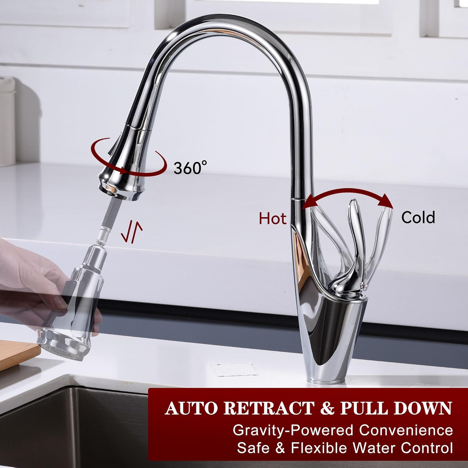 sumerain Kitchen Faucet with Pull Down Sprayer, Modern Single Handle Single Hole Kitchen Sink Faucet Chrome,Stainless Steel