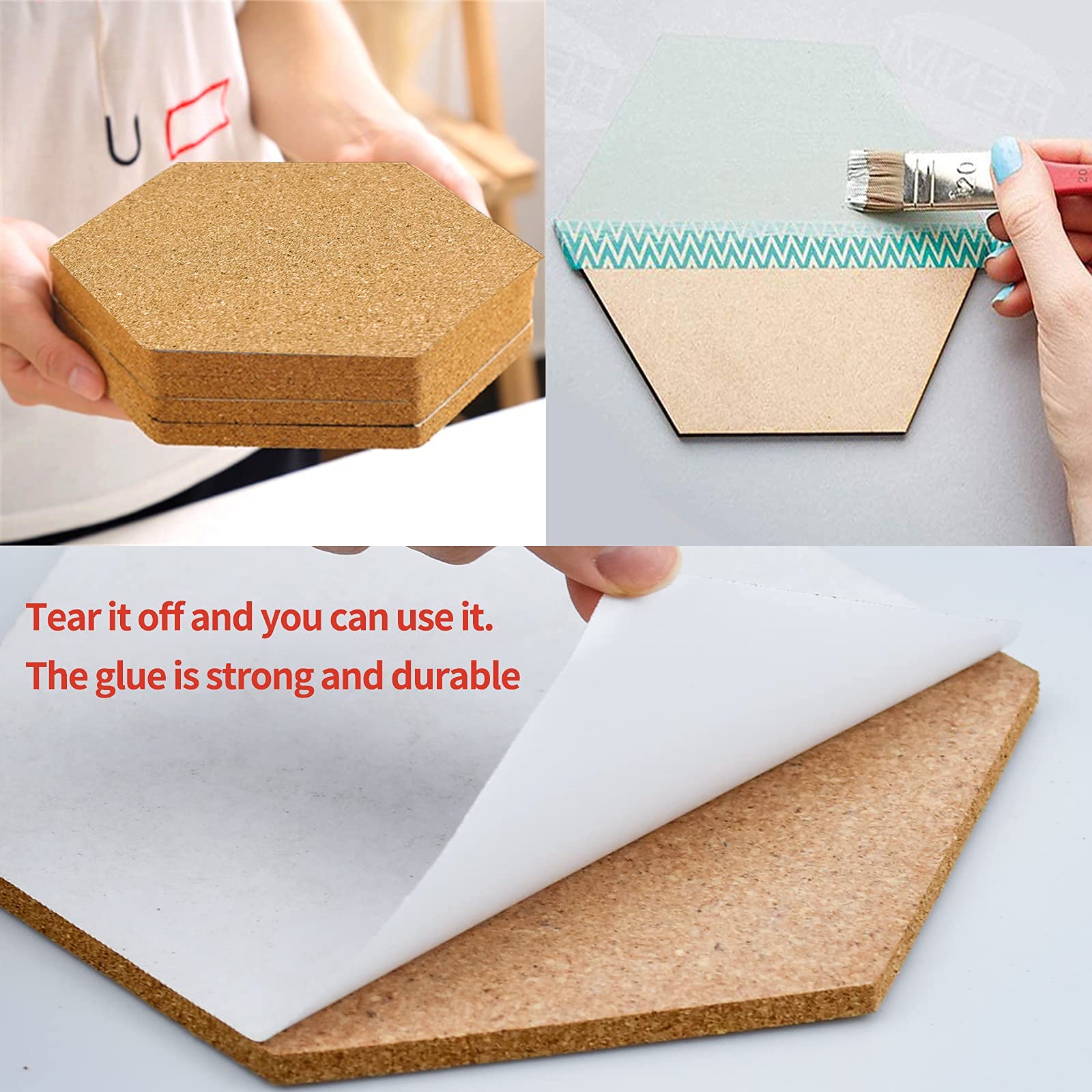 10 paneles de corcho autoadhesivos, tablón de anuncios de corcho hexagonal con 20 chinchetas para colgar fotos, decoración de pared
