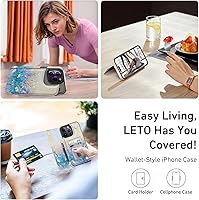 Vista 35 de LETO para iPhone 15 Pro Funda tipo cartera - Tapa tipo folio con patada - Diseños de moda - Tarjetero - Funda protectora para mujeres y niñas - 6.1