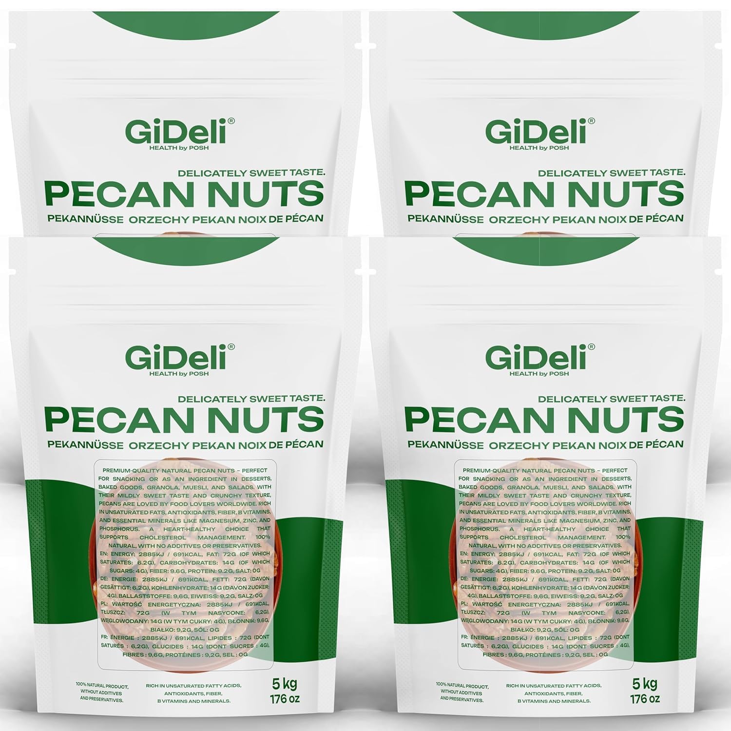 GiDeli Pekannüsse 4 x 5 kg - ganze Kerne, naturbelassen & ungesalzen, USA | Großpackung 20 kg in vier Beuteln, ganze Kerne aus den USA, für Bäckerei, Konditorei, Foodservice und Gebäck