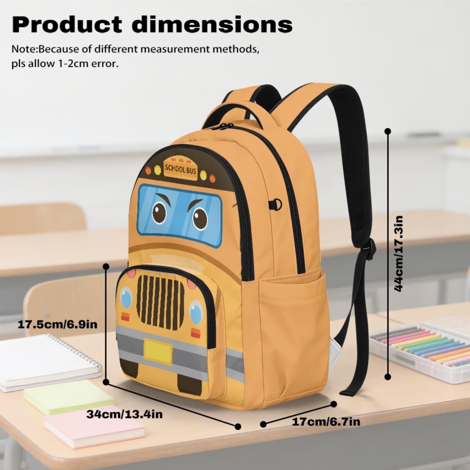 Set di 3 libri scolastici per ragazze con astuccio termico per il pranzo, Bus scolastico, L, Casual