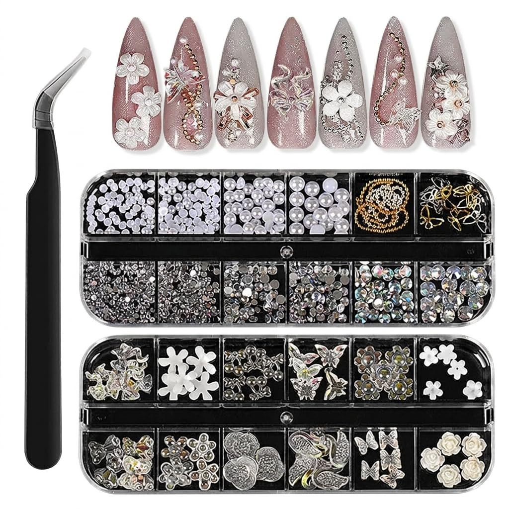 maycreate MAYCREATE® 3D Nail Charms Crystal Nail Gems for Nail Art, Crystal Bow Nail Art Gems Flat Nail Jewels Decorations Aurora Flowers Chains Nail Stuff for Nail Art Decoration Design DIY Crafting-picture-37