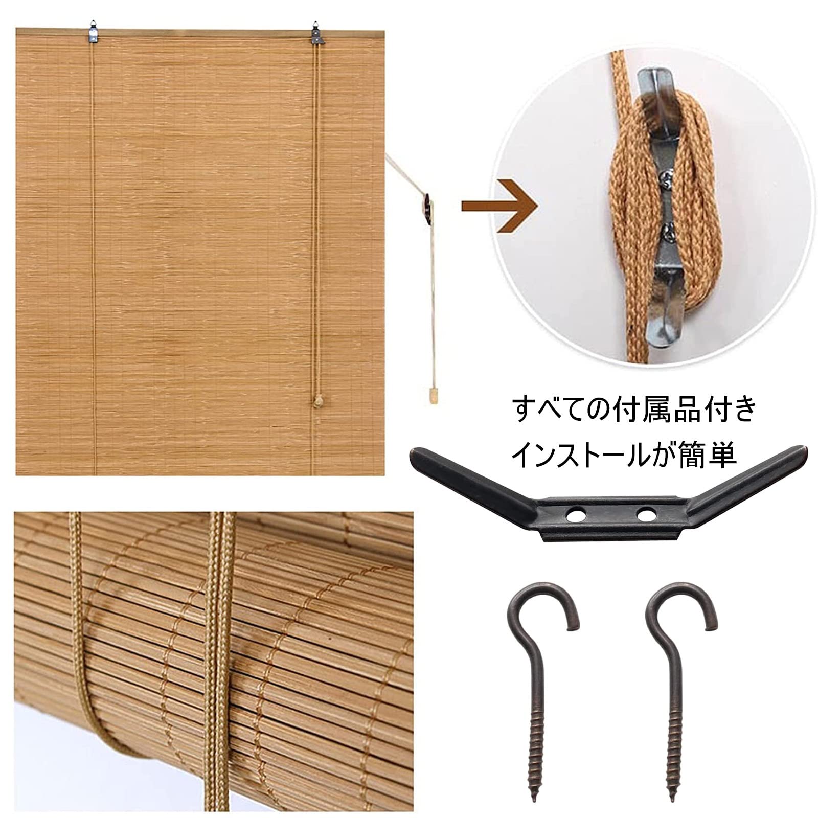Tenda Avvolgibile in bambù | Tapparella Avvolgibile in Bamboo A Rullo | in Listelli di bambù | Tende A Rullo per Patio, Fatto A Mano, Tasso di Ombreggiatura 55% Traspirante, Facile da Usare