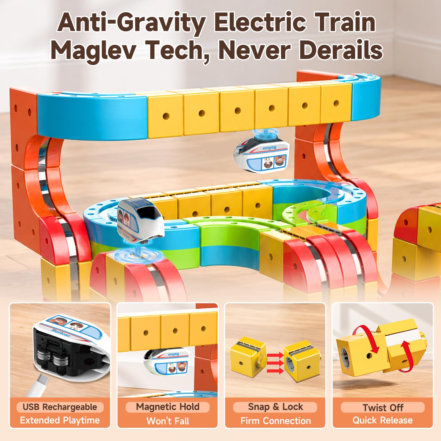 POPERFUN 131 Pezzi Trenino Elettrico Set,3D Cube Track Anti-Gravità