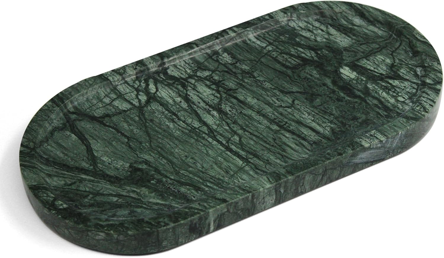 Genuine Real Natural Marble Tray for Bathroom, Luxury Indian Green Stone Vanity Tray, Decorative Oval Trays for Countertop Storage Organizer, Dresser, Kitchen, Home Decor, 11.8" x 6", Green