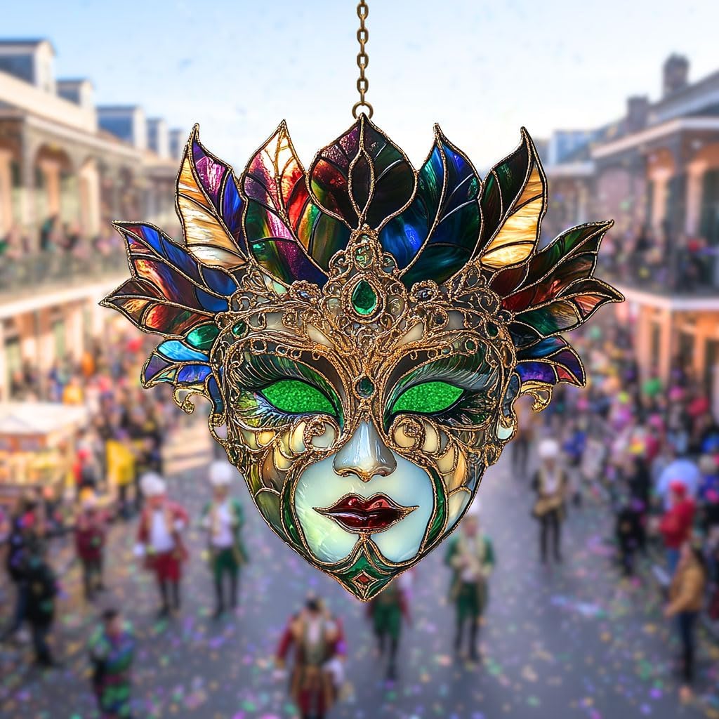 Mardi Grass Purple Top Hat Acrylic Suncatcher Stained Glass Effect Window Car Hanging Christmas Ornament Indoor Outdoor Decor Garden Sun Catcher Panel for Mardi Gras Lover for Mom Women Grandma
