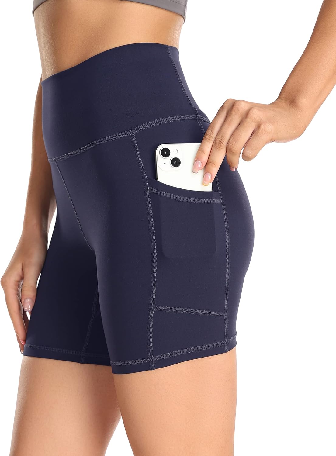 YUNOGA Womens High Waist Biker Shorts with Pockets 6"/8" Yoga Shorts Gym Workout Running Spandex Shorts