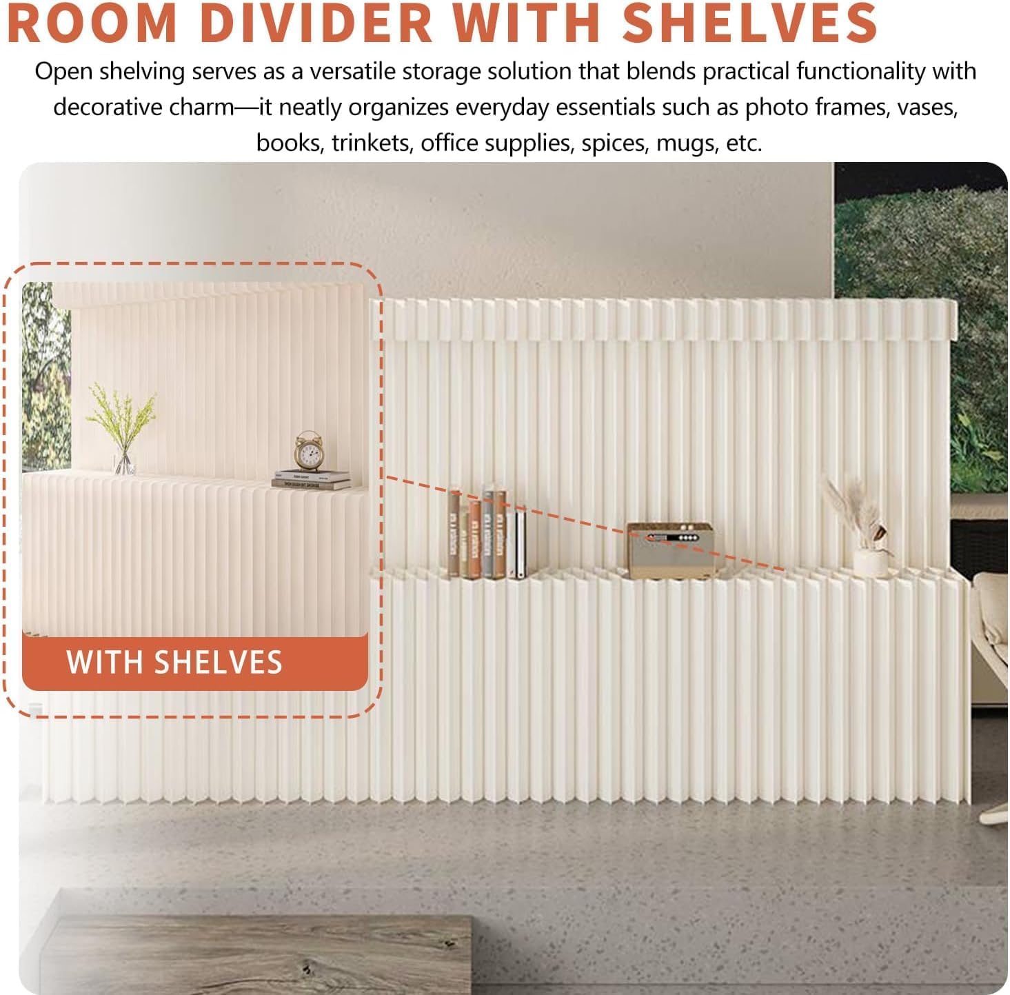 Paper Room Divider with Shelves Folding Privacy Screen for Room Separation Portable Office Partitions for Retail Shoe,Home, Office & Commercial