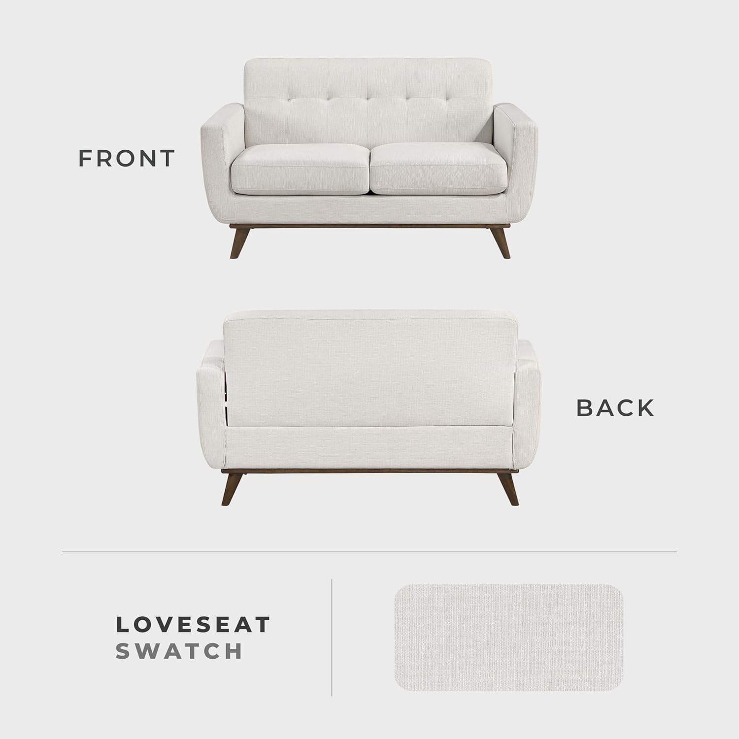Lexicon Modern Accent Couch, Textured Fabric Upholstered Loveseat with Brown Wood Legs, Track Arms, Tufted Couch Back, 2 Seater Loveseat Sofa for Living Room/Office/Waiting Room, Beige