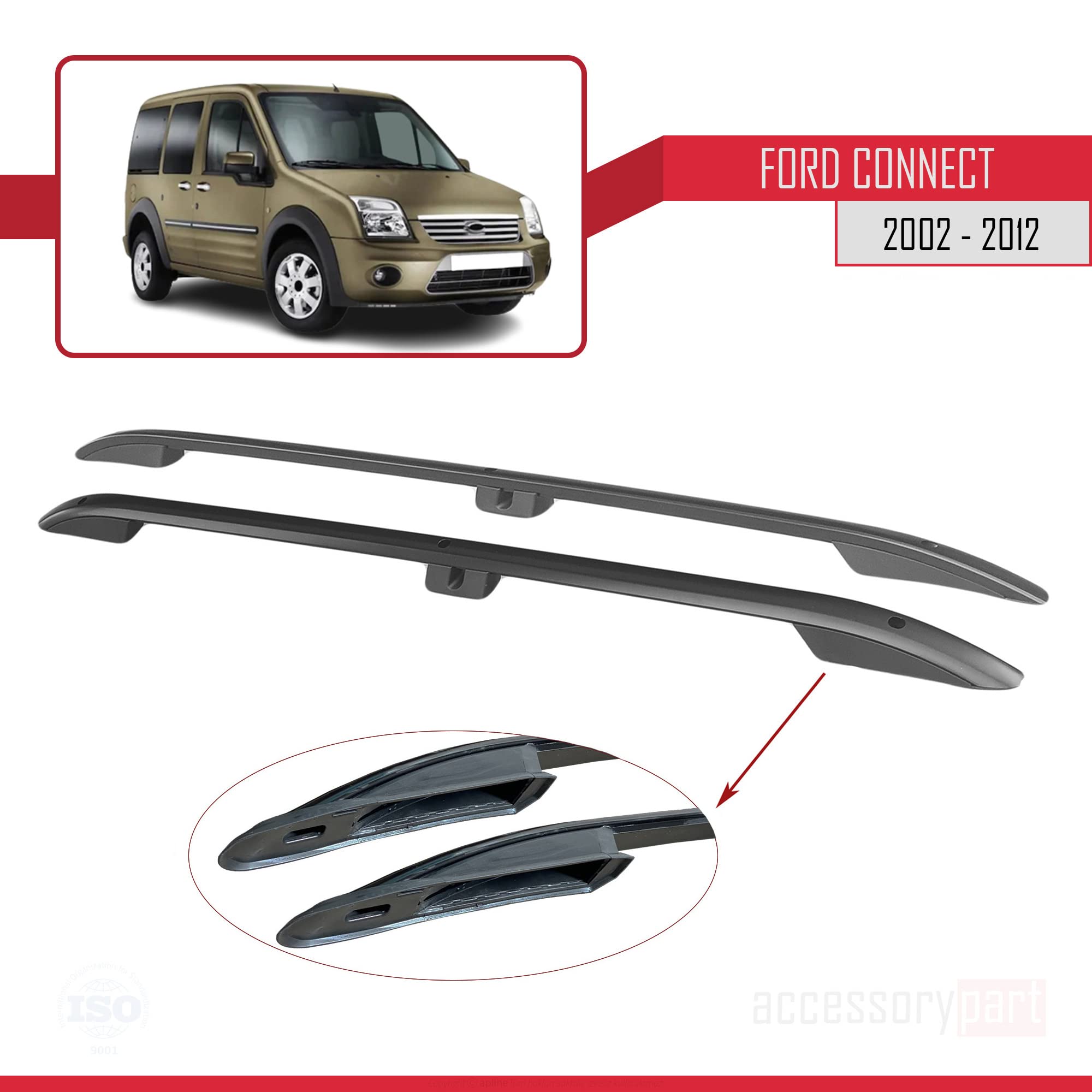 Kompatibel mit Ford Transit/Tourneo Connect 2002-2013 (Kurzer Radstand L1/H1) Dachreling Dachträger Gepäckträger Schwarz