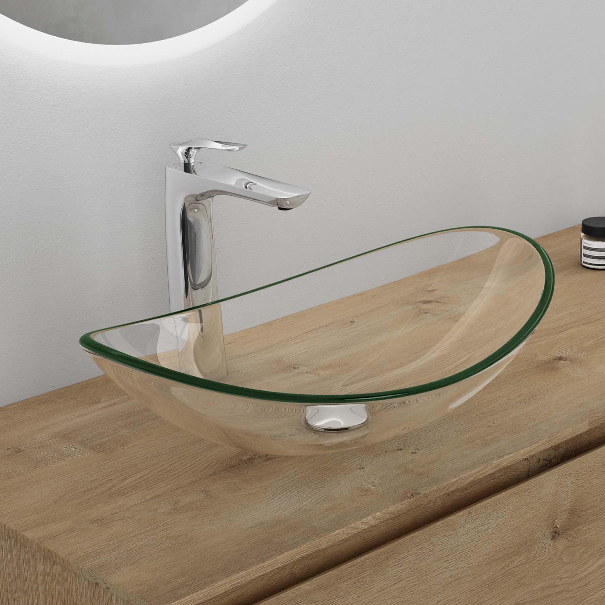 Mai & Mai Lavabo da Appoggio 53,5x35,5x16cm in Vetro Temperato, Lavandino Bagno Ovale Trasparente, Minerva08