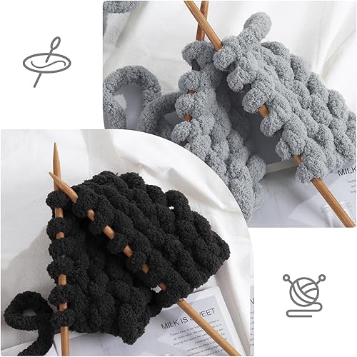 Vista 91 de HOMBYS Paquete de 8 hilos gruesos surtidos para tejer a ganchillo, hilo súper voluminoso, grande, suave y esponjoso, hilo de felpilla grueso para 4