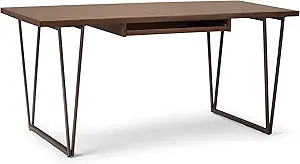 SIMPLIHOME Ryder SOLID WOOD Modern Industrial 66 inch Wide Writing Office Desk in Natural Aged Brown for the Office Desk, Writing Table, Workstation and Study Table