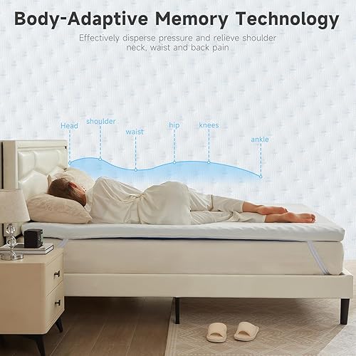 Miniatura 3 de WAVV Cubrecolchón de espuma viscoelástica de gel de 3 pulgadas, tamaño Queen, funda de colchón de caja de huevos, almohadilla de enfriamiento, con