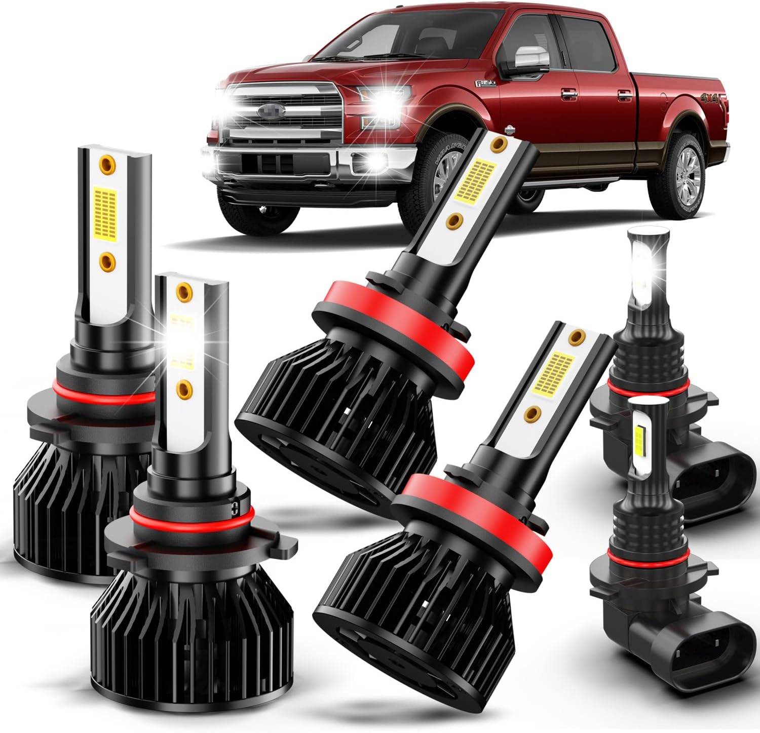 Fit For Ford F150 2015-2023 Fog Light Bulbs, Hi Low Beam Bulbs+ Fog Lights Bulbs Kit, 6500K White, Plug and play, Pack of 6