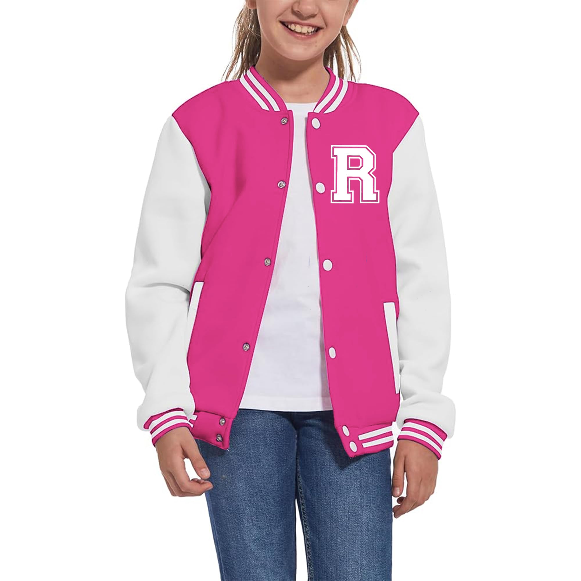 Kids Baseball Jacket Letter Print Boys Girls Varsity Coat Casual Lightweight School Uniform With Button