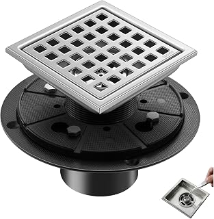 4 Inch Square Shower Floor Drain, Brushed Nickel SUS304 Steel, Removable Hair Catcher Grate with ABS Flange, High Flow Anti-Clog & Odor Prevention, Includes Cleaning Tweezer