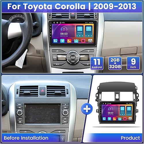 Miniatura 2 de Roinvou Estéreo Android CarPlay 2+32G para Toyota Corolla 2009-2013, pantalla táctil de 9 pulgadas, navegación GPS en el salpicadero con CarPlay