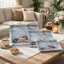 Tray Set for Serving| Serving Tray Set of 3 | Serving Trays | Tray for Serving | Break Resistant| Double Laminated | Easy to Clean | Glossy | Melamine (Small, Medium, Large) (Candle Tea)