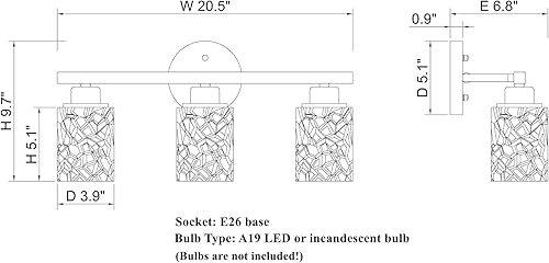 Miniatura 7 de ALICE HOUSE Luces de tocador de 20.5 pulgadas, iluminación de pared de 3 luces, luces de baño con acabado de níquel cepillado sobre el espejo,