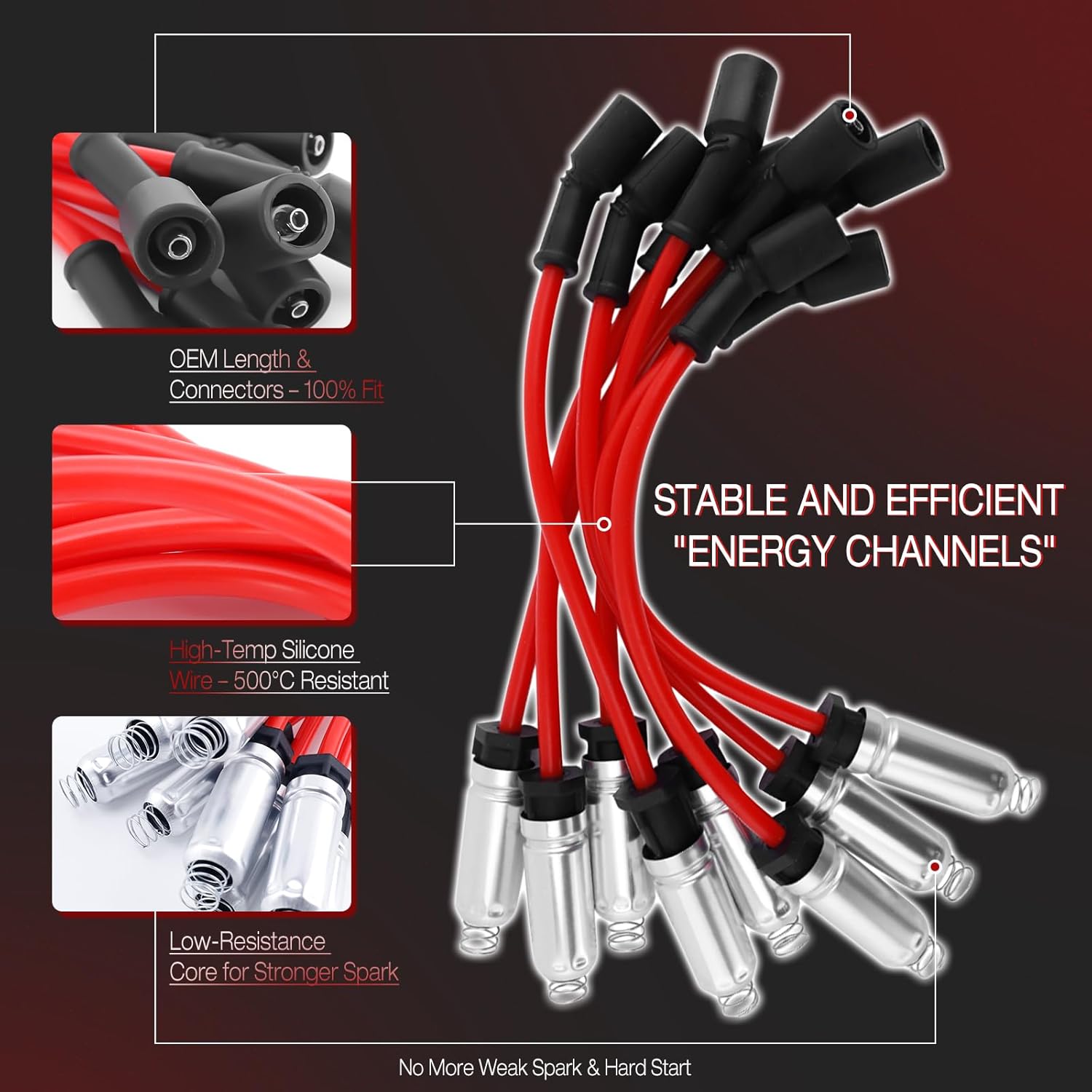 MANATEE 12611424 Ignition Coil Pack 8 PCS fit for Chevy GMC Cadillac Pontiac Silverado Tahoe Suburban Avalanche Yukon Escalade Trailblazer Grand Prix H3 V8 4.8L 5.3L, 6.0L 6.2L (UF413+Spark+Wires)