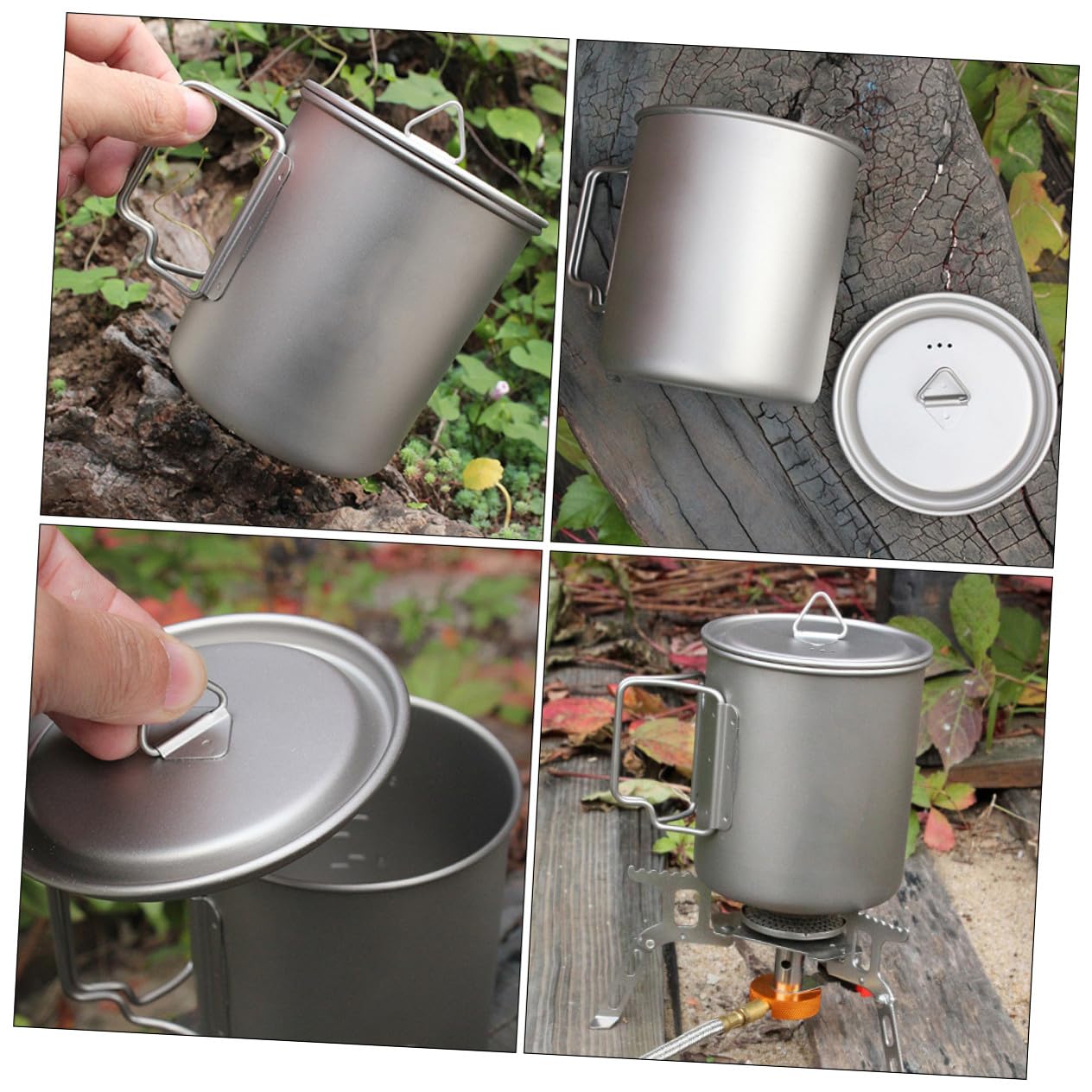 Titanbecher Leichter Metallbecher 750ml mit Deckel und Klappbarem Henkel für Outdoor Aktivitäten Wanderbecher