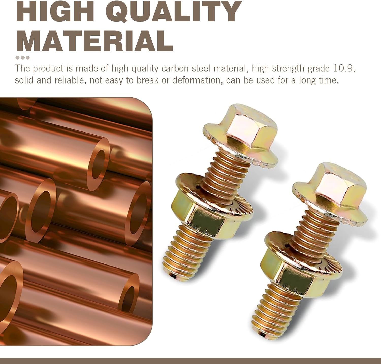 10PCS Exhaust Manifold Bolts Kit, 0.7 x 1.45 Inch Carbon Steel Non-Slip Hex Flange Nut Screws, Car Retrofit Replacement Parts, Universal for Most Car, Truck & SUV (Gold)