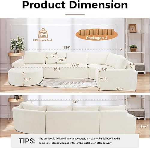 Miniatura 2 de Sofá Seccional Modular Extragrande de 139", Sofá en Forma de U con Asiento Profundo, Sofás Tapizados Modernos, Cómodo Sofá Esquinero de 5 Asientos
