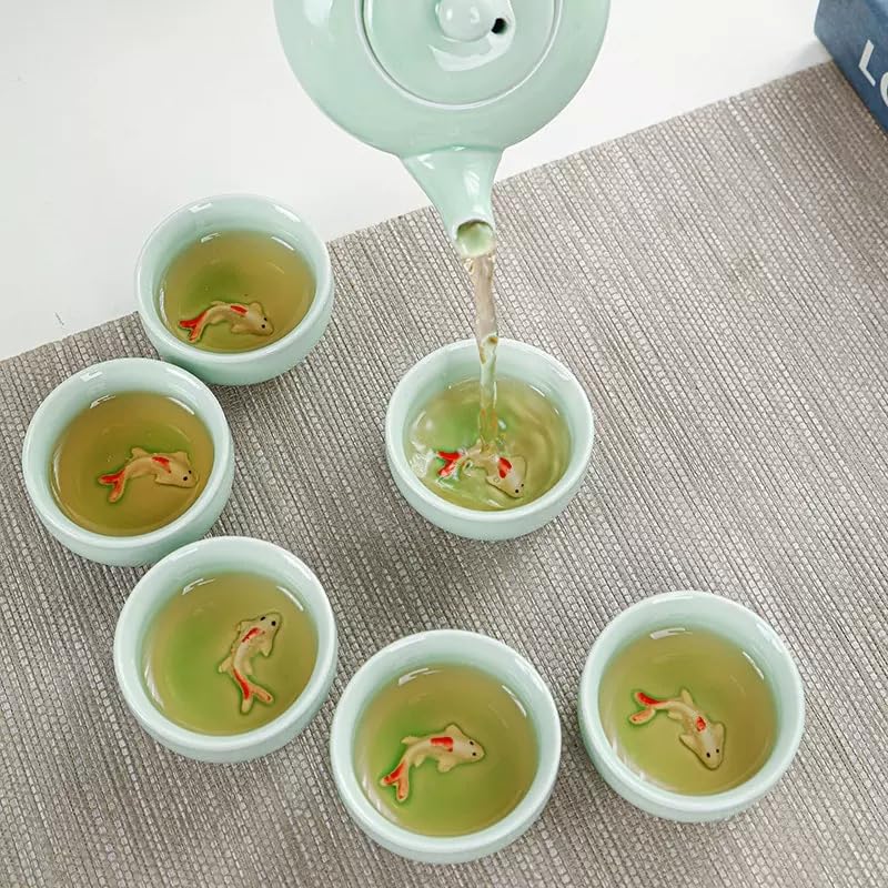 Porselein Chinese Kungfu Theepot en Theekopjes Handgeschilderde Koi Vis Karper Thee Set 7 PC set
