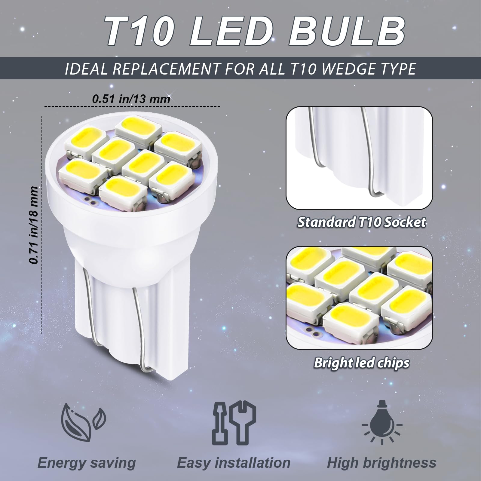 Kit 40 Lâmpadas LED T10 Azul Gelo - Para Painel E Iluminação Interna Do Carro