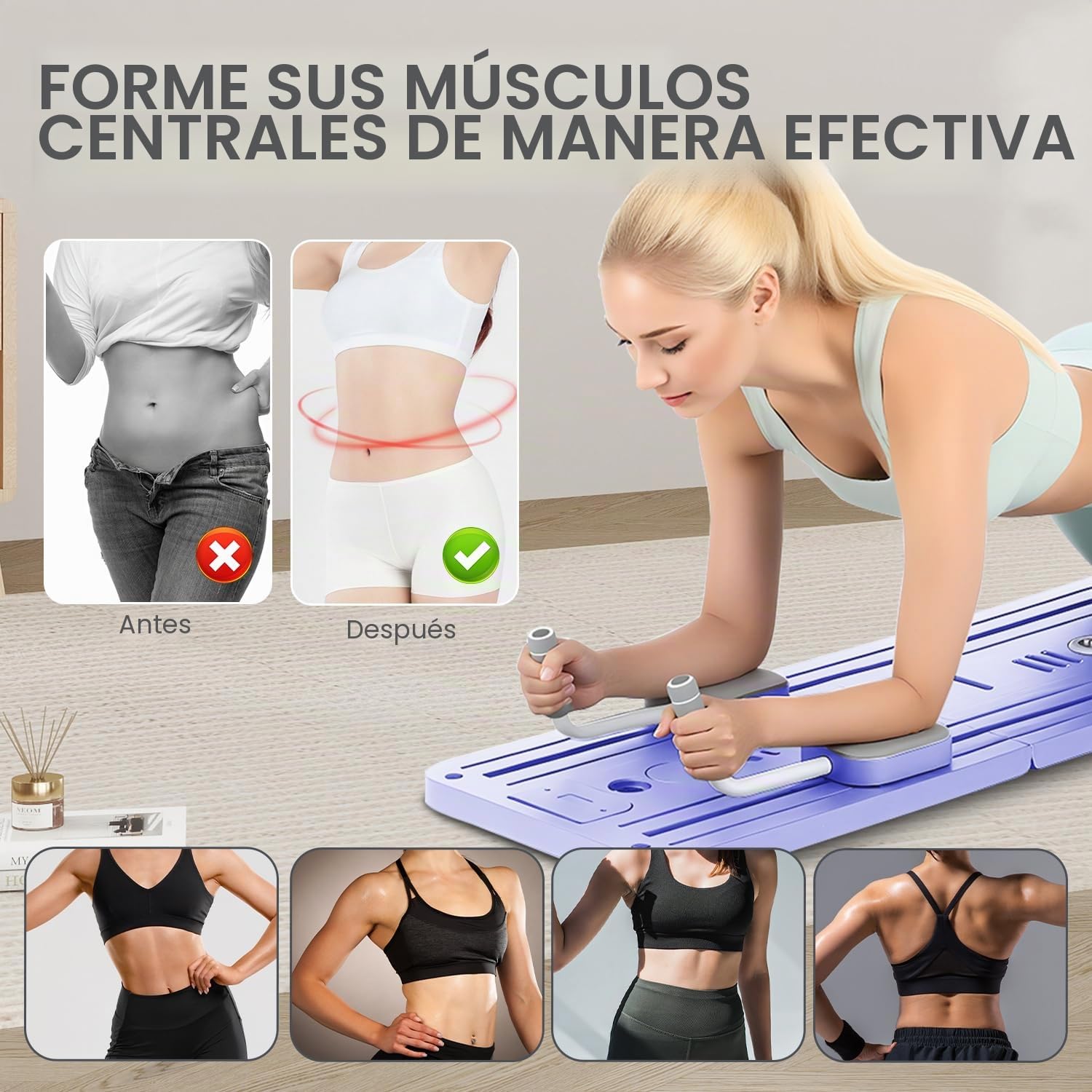 Pilates Board Reformer Plegable de Resistencia, Reformer Pilates Maschine Kit, Set Tabla Pilates, Mini Equipo de Fitness para Entrenamiento de Cuerpo Completo, Máquina de Pilates para Casa