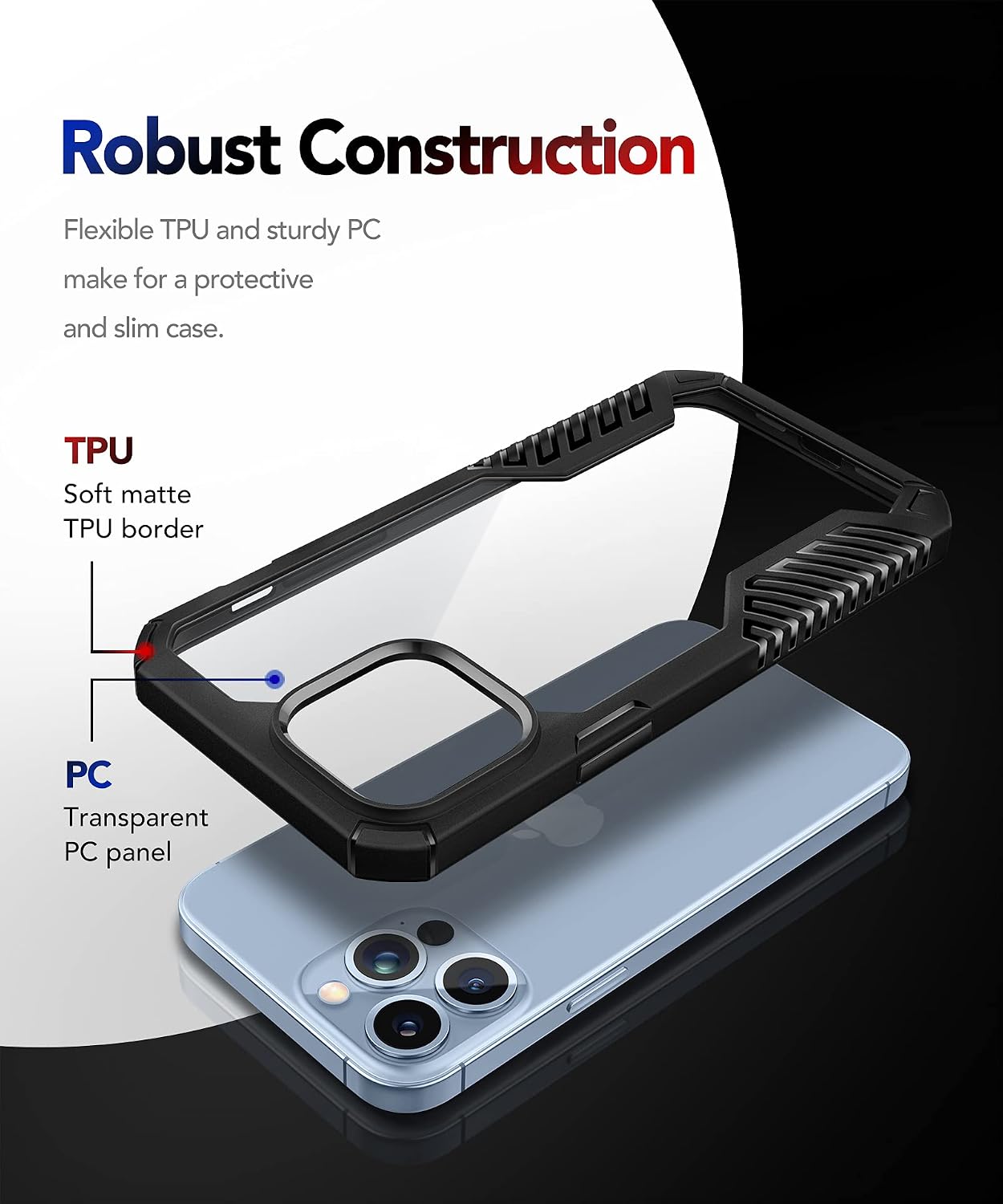 MOBOSI Compatible with iPhone 13 Pro Max Case 2021, Vanguard Armor Protective Phone Case Cover, Military Grade Heavy Duty Shockproof Slim Clear Case 6.7 Inch (Matte Black)