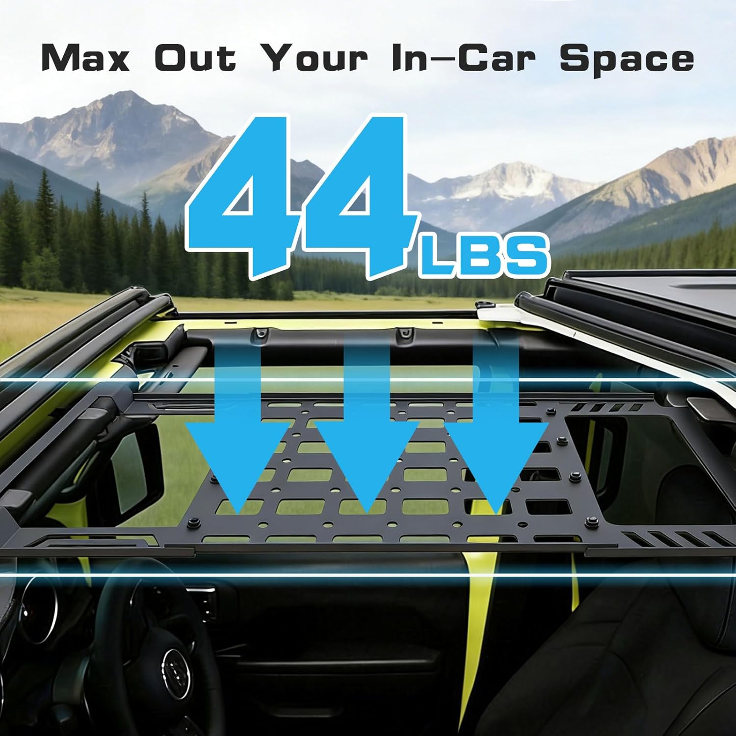 Hard Roof Rack Molle Panel for Wrangler JL JLU & Gladiator JT 2018-2025,Overhead Molle Panel Cargo Roof Rack,No Drilling(Not for Soft-Top)