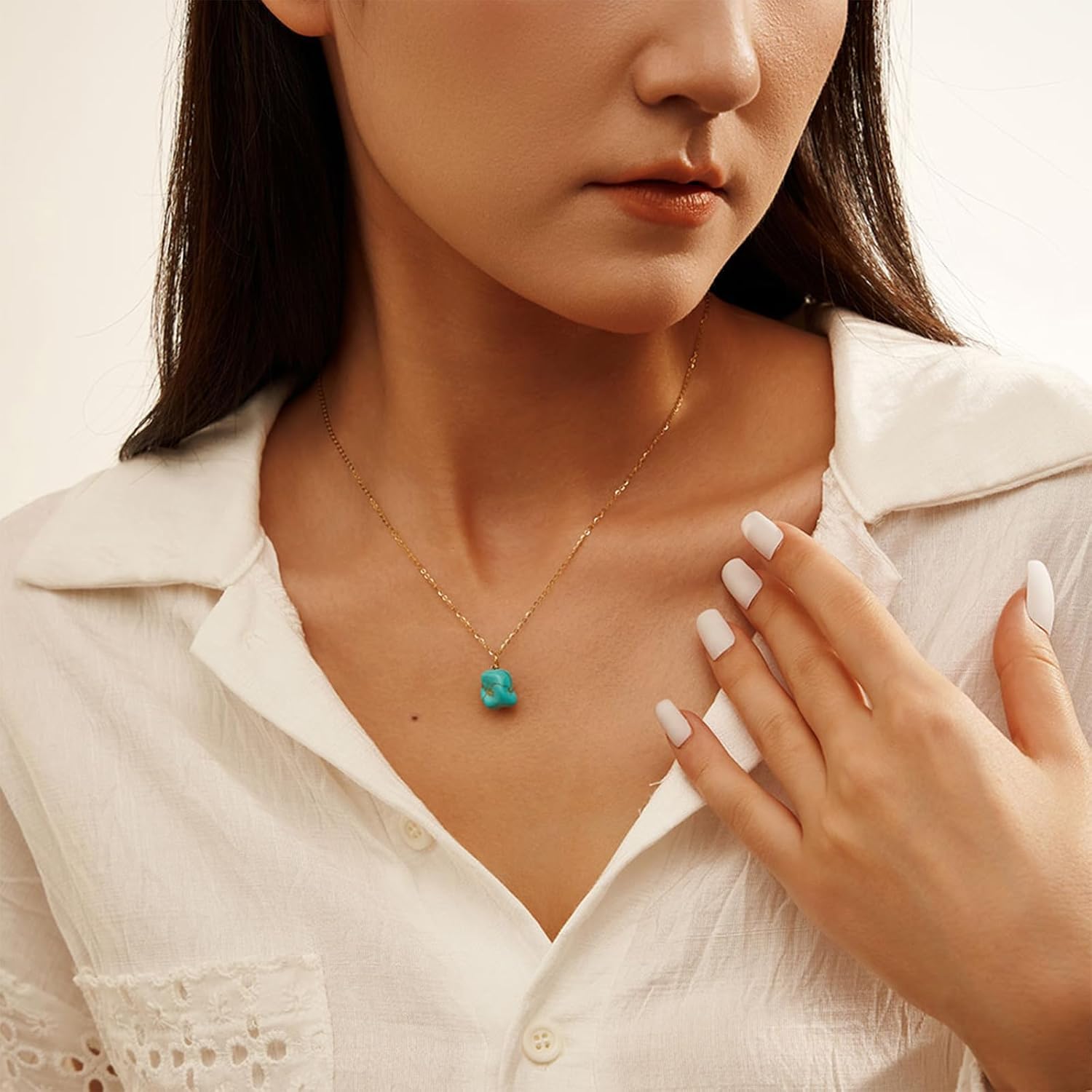 Turquoise Pendant Necklace Vintage 925 Sterling Silver Irregular Gemstone Necklace for Women Gift - Image 3