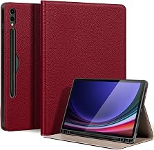 Genuine Leather Case for Samsung Galaxy Tab S10 Plus/S9 Plus/S9 FE+ 12.4 inch with Pencil Holder | Slim Protective Cover with Adjustable Stand, Auto Wake/Sleep, Premium Leather | Wine Red