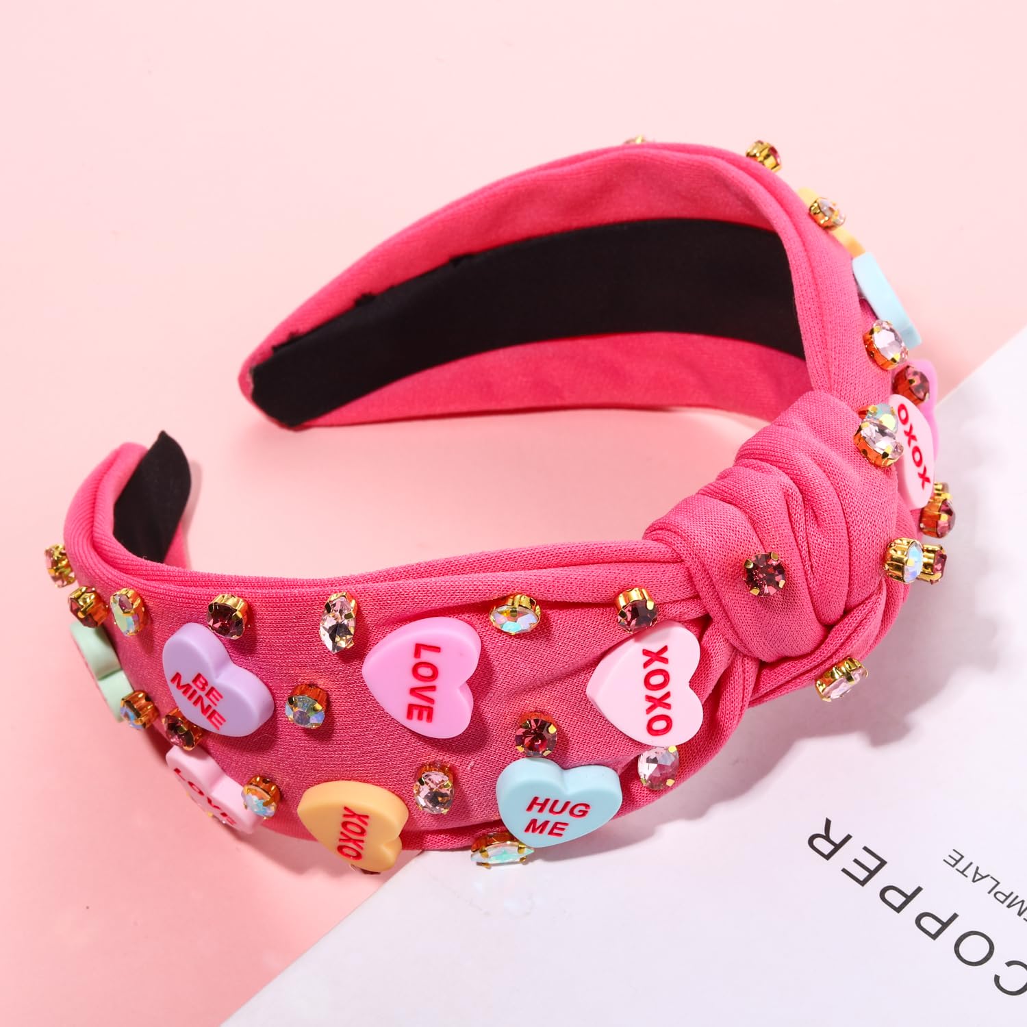 XOXO Pink and Gold Embellished Headband Amazon.com : CEALXHENY Valentine main image 3