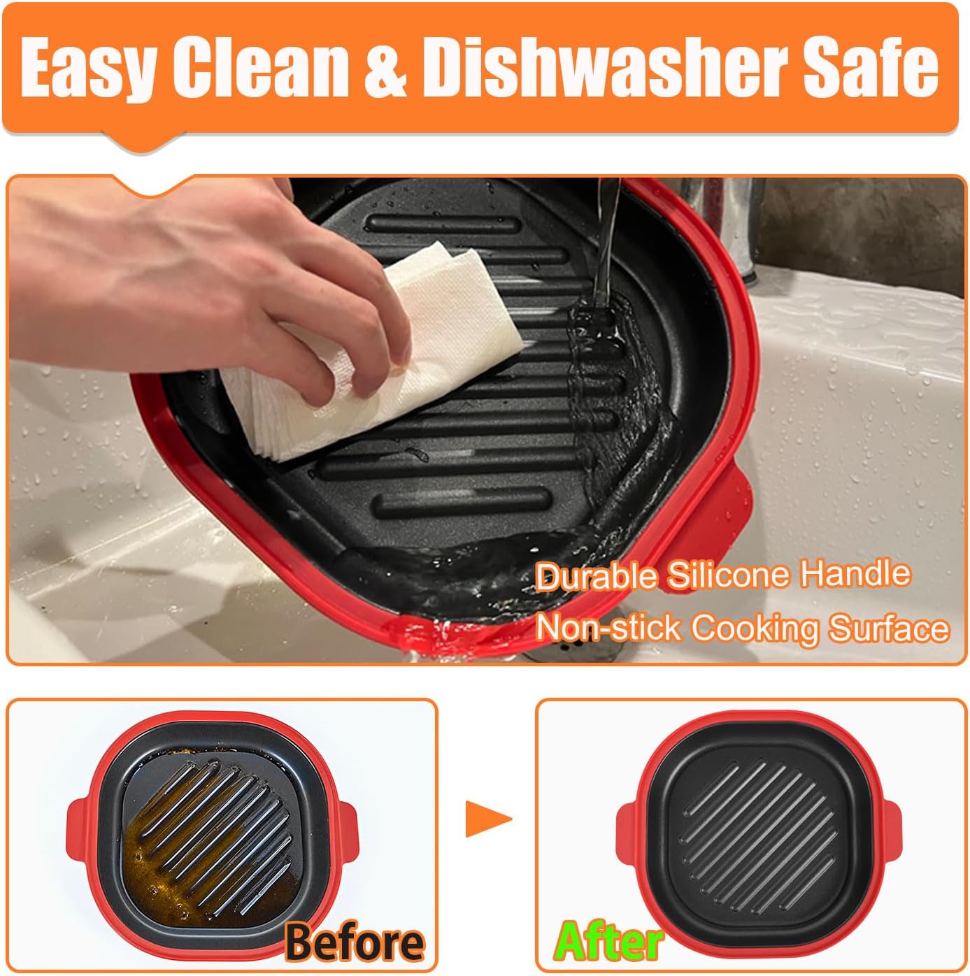 Microwave Grill Pan with Cover, Microwave Cookware Multi-Use for Grilling, Frying, Browning and Crisping, Microwave Bacon Cooker, Omelette Maker, Omelette Pan, Quesadilla Maker, Easy to Clean (Red)