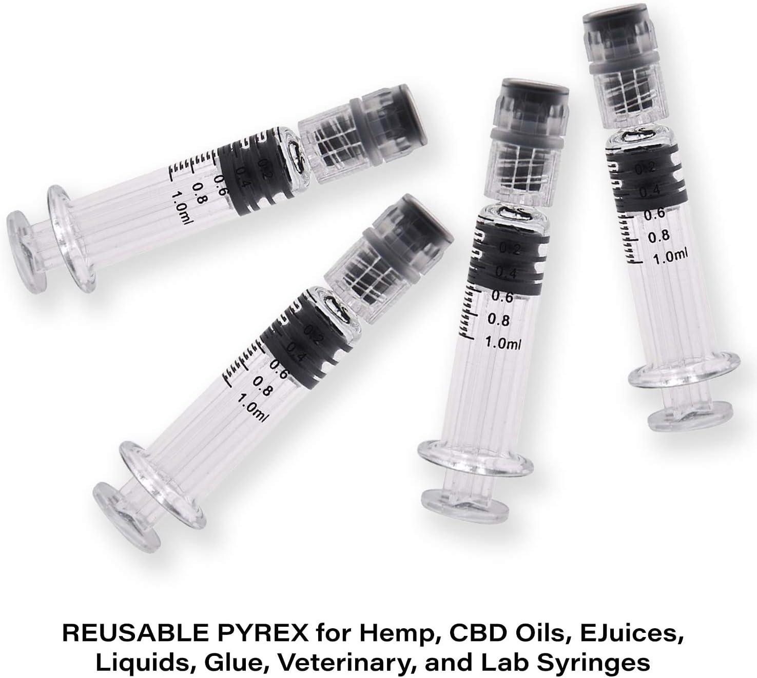 1ml glass luer lock syringe 100 pcs borosillicate reusable pyrex heat resistant tube for lab,thick liquids,oil,ink with measurement markings non-medical without NEEDLES