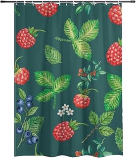 Washable Shower Curtain Watercolor Berries Summer Flowers Leaf Shower Curtains for Bathroom 60 x 72in Bathroom Curtain Cute Cream Curtains for Heavy Weight Vintage Style Homechoice Decor Ruffle