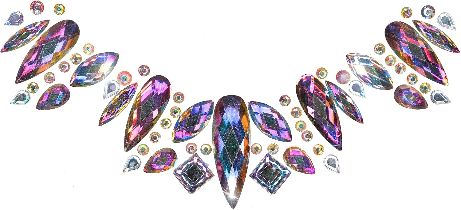 Shop Delfina Rave Crystal Pasties - Chest Sparkle Rhinestone Jewels Body Stickers for Concert Festivals (CJ1 Ice Iridescent)