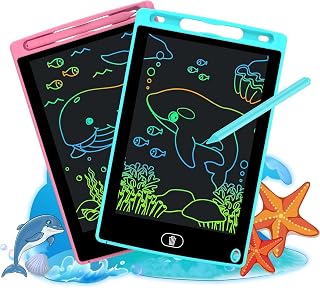 2 Pack LCD Writing Tablet 8.5 Inch Erasable Drawing Pad Toys for Kids Reusable Colorful Electronic Doodle Board Educational and Learning Gifts for Ages 2 3 4 5 6 7 8 Years Old(Blue+Pink)