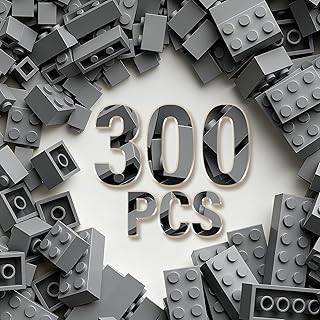 300 Piece Building Bricks Bulk, 6 Size Classic Mixed Building Block Set, Compatible with Lego and Major Brands, Suitable for Boys and Girls Over 6 Years Old (Gray)