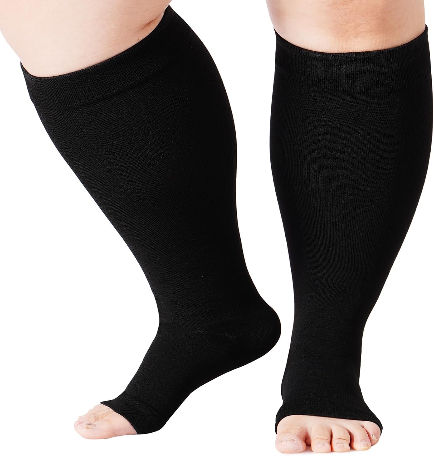 Abodhu Plus Size Compression Socks Open Toe Compression for Women& Men 15-20mmHg Wide Calf Knee High Toeless Compression Sock