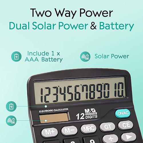 Miniatura 11 de M&G Calculadora de escritorio, pantalla LCD extragrande de 12 dígitos, energía solar dual y batería, calculadora de contabilidad con botón grande