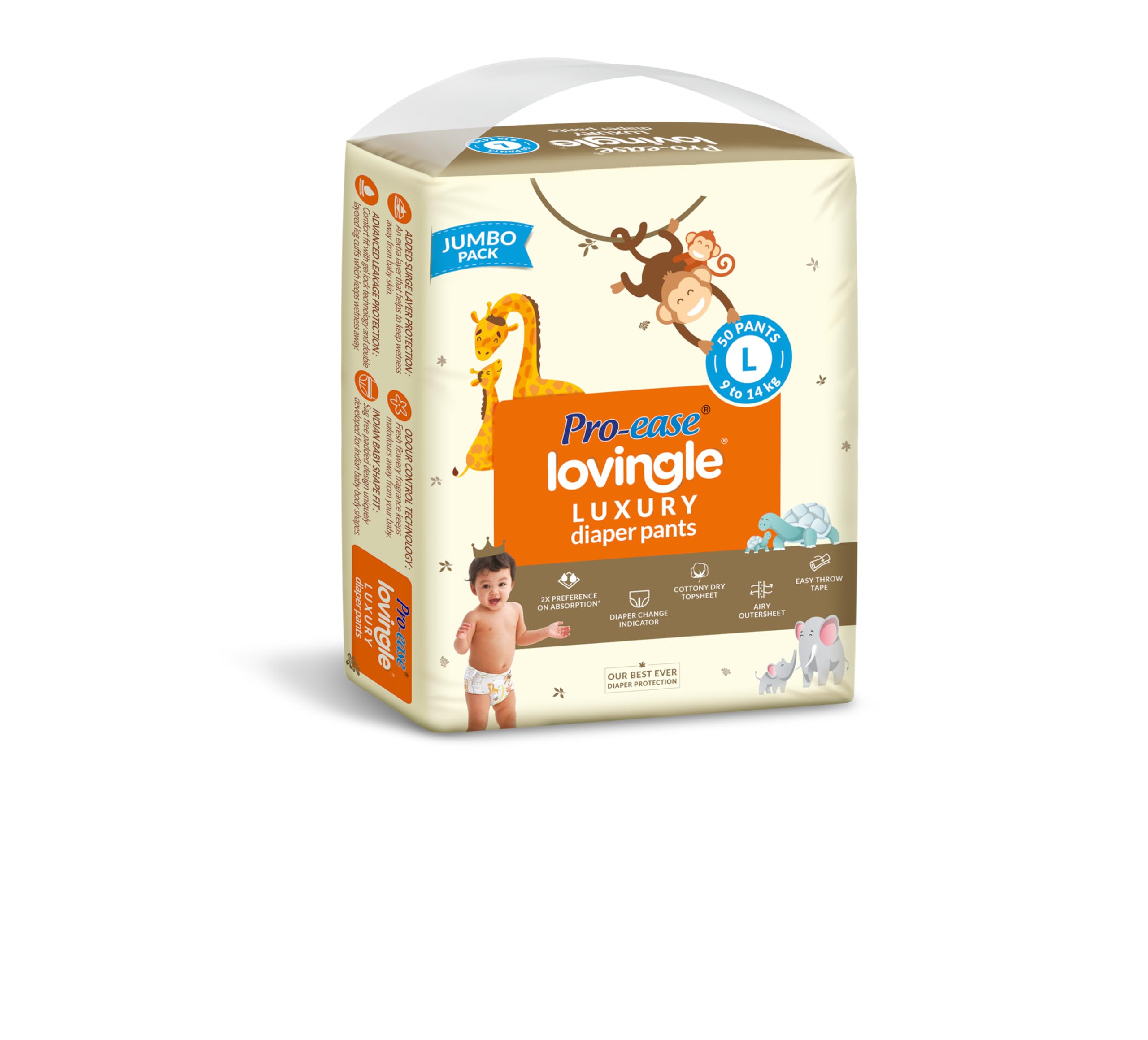 Pro-ease Lovingle Luxury Wrapper Baby Diaper|Pant Style Diaper for Baby|Diaper L Size|2X preference on Absorption*IAdvan