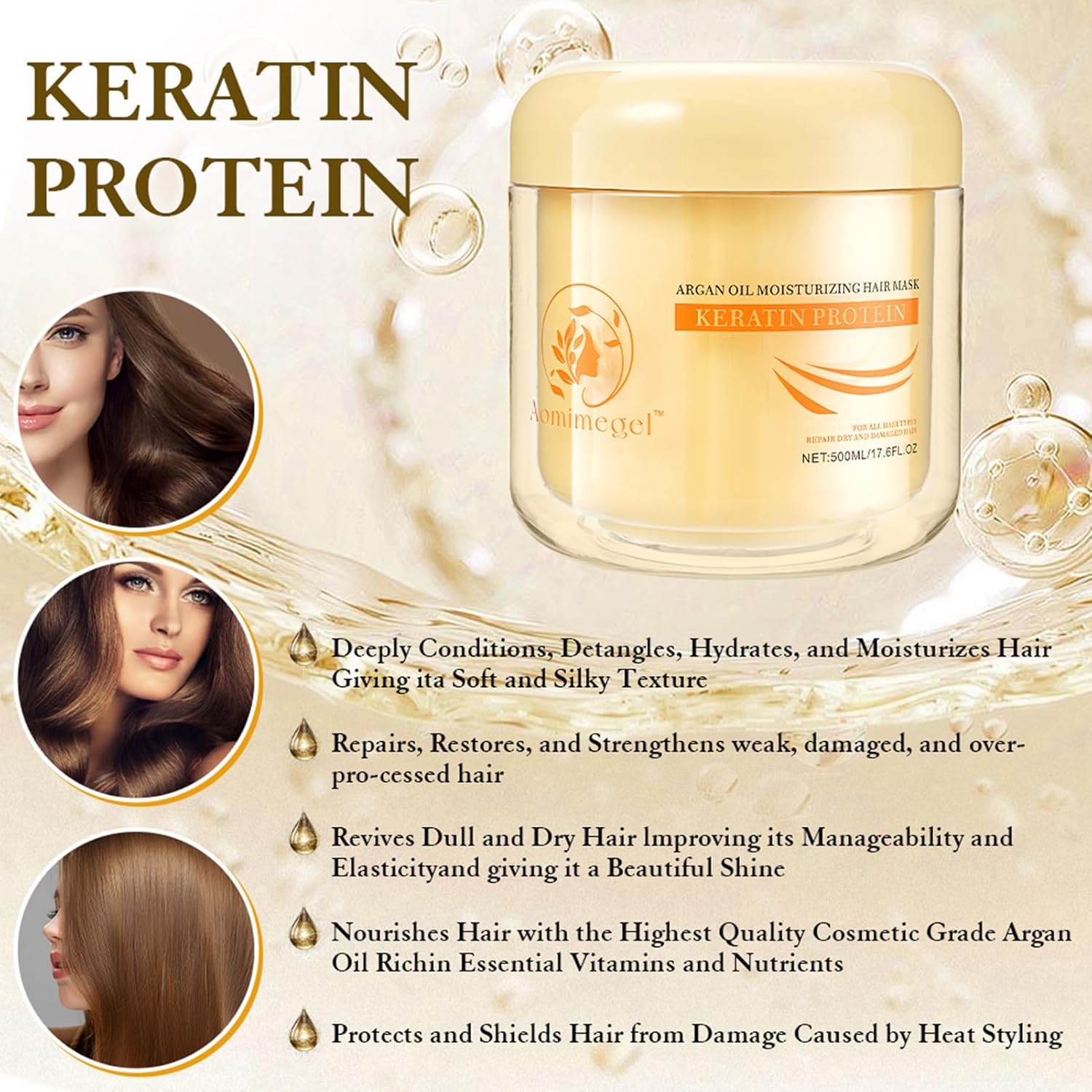 Collagen Hair Mask,Deep Repair Conditioning Argan Oil Hair Mask for Damaged Hair Treatment, Deep Conditioner Hydrating Hair Masque for All Hair Types 16.9oz 500ml - Image 5