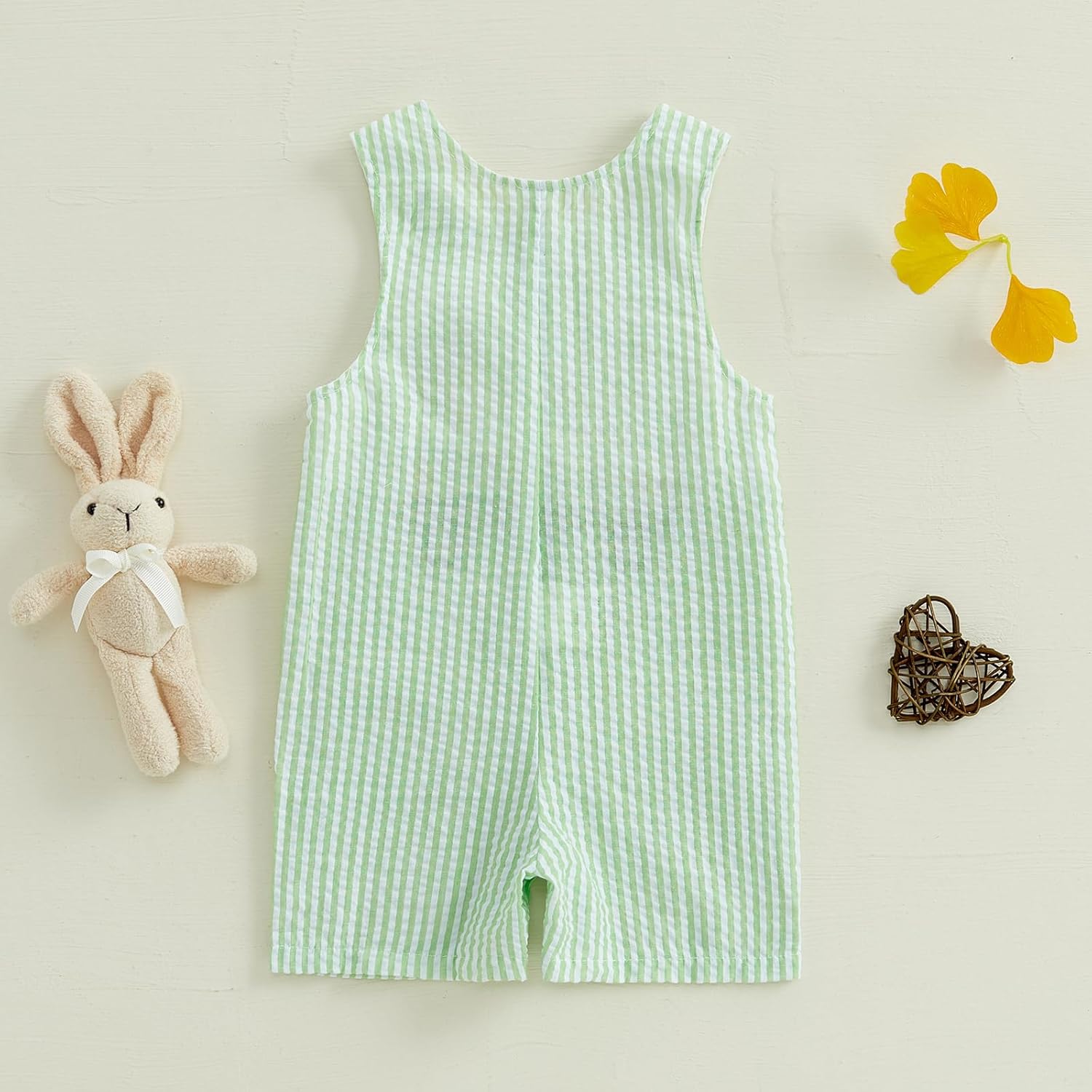 SAYOO Newborn Baby Boy Easter Outfit Sleeveless Embroidery Striped Bunny Eggs Romper Jumpsuit Infant First Easter Shortalls - Image 4