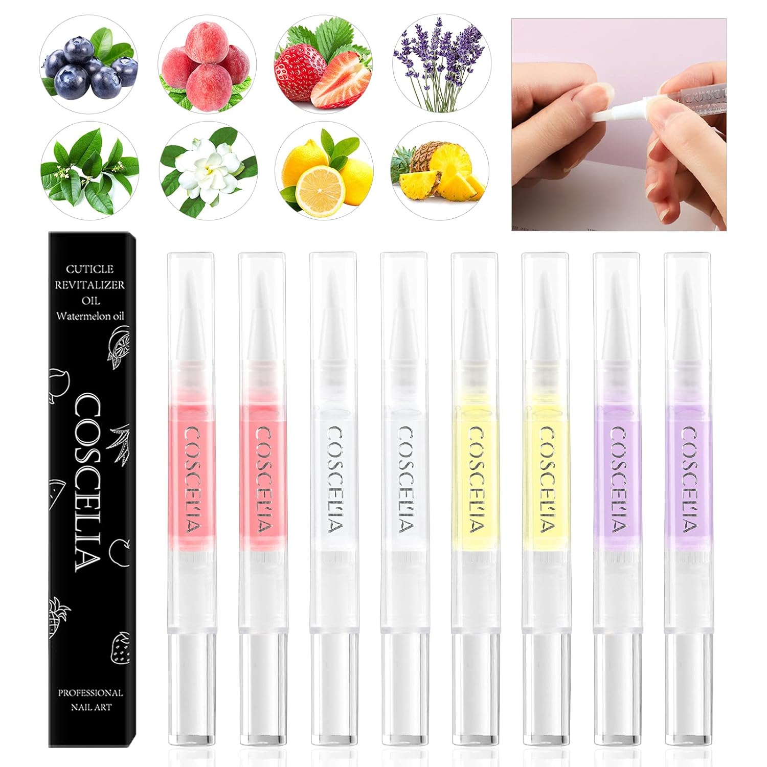 8Pcs Nail Cuticle Oil Pen Cuticle Revitalizer Oil Pen for Nails with Soft Brush Cuticle Oil Bulk Softener Moist Gel Nail Treatment Nourishment Fruity Smell : Everything Else